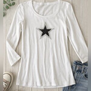 Glitter silver & black  Star 3/4 Sleeve Tee